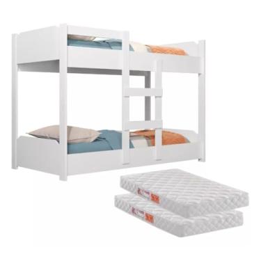Imagem de Beliche Infantil 2 em 1 Transforma- se em Minicama 100% MDF com Grades de Proteção e Escada Segurança e Conforto para crianças Acompanha 2 Colchões de 1,50m para mais Praticidade (Branco)
