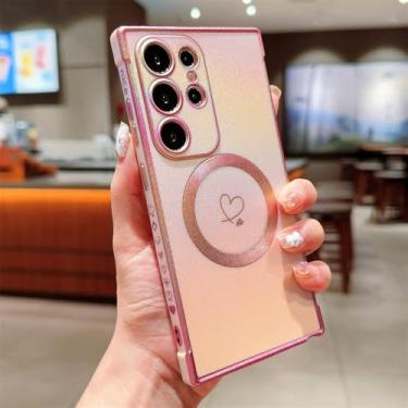 Imagem de Capa de celular magnética com estampa de coração de amor colorida deslumbrante para Samsung S25 S23 S24 Ultra FE S21 S22 Plus S20, capa gradiente, rosa, para Galaxy S25