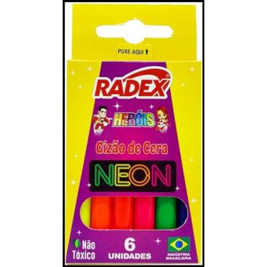 Imagem de Giz de Cera, Radex, Gizao, 06 Cores Neon, Estojo