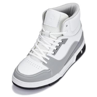 Imagem de CALTO Tênis masculino invisível que aumenta a altura - tênis esportivo de cano alto com cadarço - 7,6 cm mais alto, Branco/Cinza, 45
