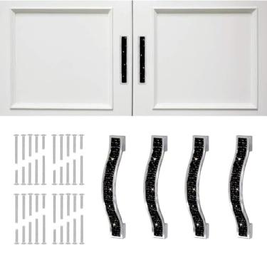 Imagem de MINGZAIQIPEI Puxadores de gaveta de diamante, 4 peças, puxador de cristal cintilante, armário, armário, armário, armário, porta, móveis, puxadores de hardware para casa, cozinha, banheiro (preto, 11