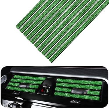 Imagem de MINGZAIQIPEI 10 peças de acabamento de moldagem de carro de diamante brilhante, saída de ventilação de ar condicionado para carro, linha de tira de decoração de interiores (verde)