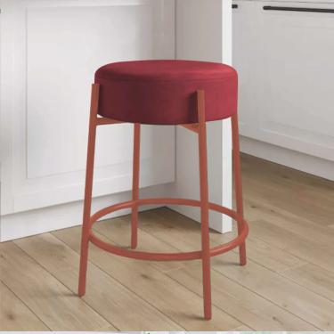 Imagem de Banqueta Alta Sintra 65cm Redonda Ferro Rose Gold Suede Vermelho - Ahazzo Móveis
