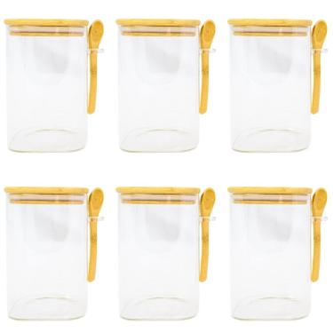 Imagem de Jogo De Potes Herméticos 1000ml De Vidro Com Tampa Bambu - 6 Unidades