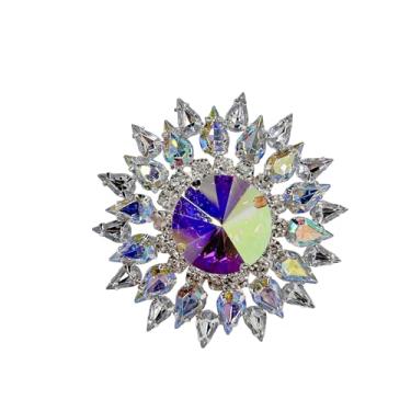 Imagem de Anel feminino com strass redondo de luxo, flor grande, floral, ajustável, pétala de cristal, ajuste confortável, para festas de casamento e formatura, Cobre, Sem pedra preciosa