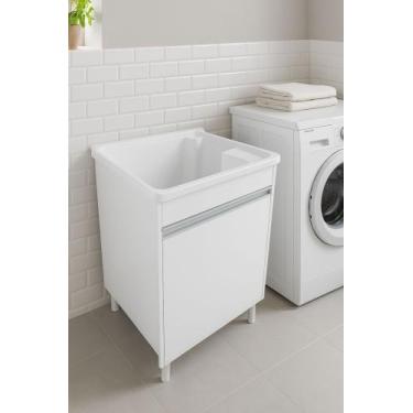 Imagem de gabinete mdf + tanque 26 l com bancada p/ torneira puxador aluminio - 