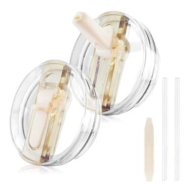 Imagem de Tampa de canudo dobrável de 1,134 g para Stanley, à prova de vazamento, removível e lavável na lava-louças, reutilizável para escritório, academia, exterior (branco creme)