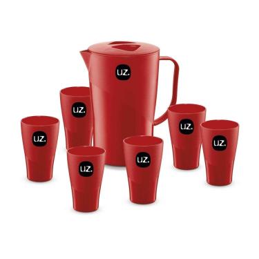 Imagem de Jogo De Jarra 2 Lts Com 6 Copos Para Suco Agua Uz Vermelho