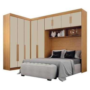 Imagem de Quarto de Casal Modulado 9 Portas Orion Cinamomo Off White  Leifer Móv