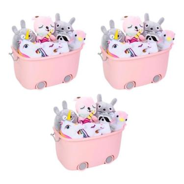 Imagem de Organizador De Brinquedos, Pelúcia E Lego - Kit 3 Tam P - Tibaby, Rosa