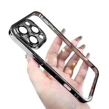 Imagem de DDFE Capas para smartphones, compatível com iPhone 16 Plus, capa macia galvanizada transparente com proteção de lente (preta, para iPhone 16 Plus)