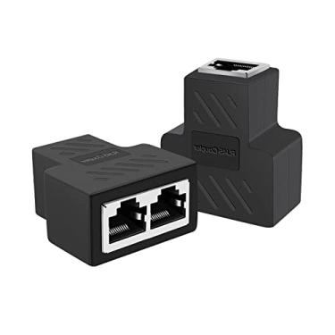 Imagem de LinkMall Adaptador divisor Ethernet RJ45, conector extensor de Ethernet fêmea 1 a 2 fêmea para 2 extensores 8P8C fêmea para rede de casal LAN para Cat5 Cat5e Cat6 Cat6e Cat7 (pacote com 2).