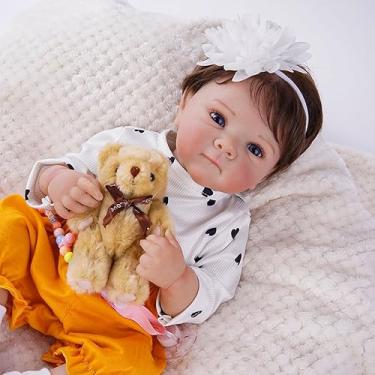 Imagem de Bebê Reborn Boneca de Silicone Menina Realista Pintado Olhos Azuis Original 48cm (Reborn Menina 48cm)