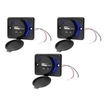 Imagem de Kit 3 Carregador de Celular Automotivo 1 USB + 1 USB Power C/ Moldura 