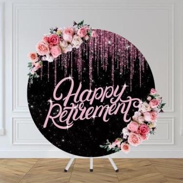 Imagem de CHNYWORK 2 x 2 m Happy Retirement Round Backdrop Cover Women Lady Pink Starry Glitter Circle Background Teacher Doctor Nurse Retirement Party Decoration Photo Booth Props