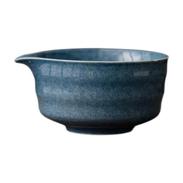 Imagem de DimyFew Cerâmica Matcha Bowha Toque de chá japonês Creative Crafting Matcha Mixing Bowl com bico derramado para a sala de estar em casa, mesa de mesa, Azul Escuro