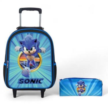 Imagem de Mochila Escolar Rodinha Masculina Infantil Menino + Estojo - RDM, Azul