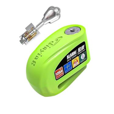 Imagem de Trava de motocicleta, trava de freio a disco de alarme de 120 db, trava de liga de alumínio à prova d'água antifurto com cabo lembrete, adequado para motocicleta e bicicleta e scooter (verde)