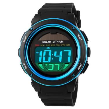 Imagem de Relógio de pulso multifuncional solar Power Watch LED esportivo digital à prova d'água cronógrafo relógio de pulso, Azul