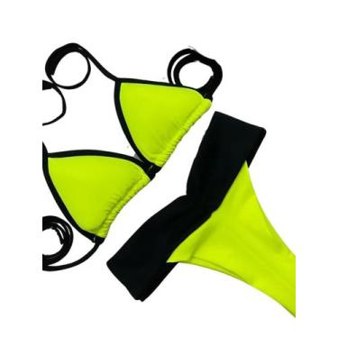 Imagem de Biquíni Amarelo Neon Lipo Moelador Cortininha Bojo Forro Calcinha Fio 