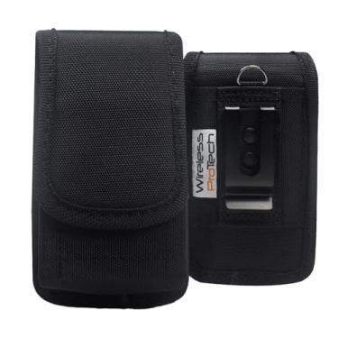 Imagem de Wireless ProTech Bolsa de nylon premium com clipe de cinto de metal compatível com telefones flip tamanhos de até 12 x 2,4 x 0,9 cm, presilha de cinto resistente, clipe de cinto de metal e fecho