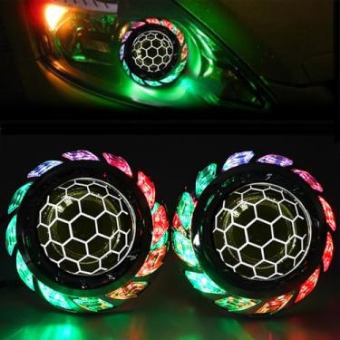 Imagem de Lente de projetor Honeycomb azul de 2,5 polegadas,lente de projetor Mini Bixenon com decoração de cobertura RGB de 3,0 polegadas para H1 H4 H7 9005 9006 Acessórios para carro Retrofit (preto)