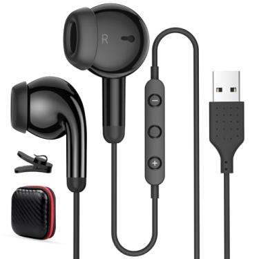 Imagem de Fones de ouvido USB para PC, fones de ouvido com microfone para computador, fone de ouvido USB com fio com microfone, controle de áudio, isolamento de ruído, fones de ouvido estéreo para laptop Dell