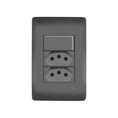 Imagem de Interruptor Simples E Tomada Dupla 2p+t 10a Fame Habitat Black Com Placa 4x2 Preto
