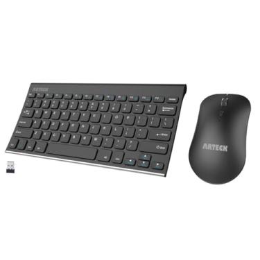 Imagem de Arteck Teclado e mouse sem fio 2,4 G, ultracompacto, fino, inoxidável, tamanho completo, mouse ergonômico para computador/desktop/PC/laptop e bateria recarregável integrada para Windows 10/8/7