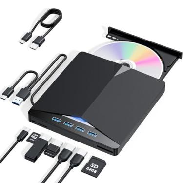 Imagem de Unidade externa de CD/DVD para laptop, leitor de DVD 7 em 1 para laptop, gravador portátil USB 3.0 com leitor de cartão SD/TF e hub USB de 4 portas, compatível com Windows, Mac OS, Linux (7 em 1)