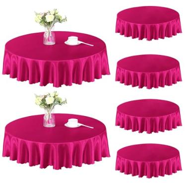 Imagem de Homiest Pacote com 6 toalhas de mesa redondas de 1,5 m, toalha de mesa de cetim, rosa choque, sobreposição de toalha de mesa para recepção de casamento, banquete de formatura