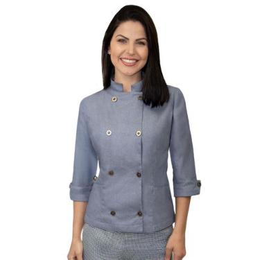 Imagem de Dólmã chef de cozinha feminina manga 3/4 Jeans - Demorgan Uniformes, A