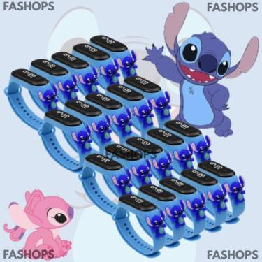 Imagem de Kit 20 Relógio Digital Led Infantil Prova D'água Stitch Azul Rosa Cria