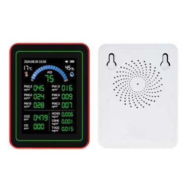Imagem de Medidor de Qualidade do Ar, CO2 TVOC HCHO PM2.5 PM10 Testador Detectador Detectador Detectador de Bateria Interior Armazenamento de Dados, Medidor Portátil Com Semicondutores e