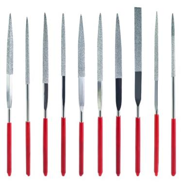 Imagem de Powlankou Conjunto de 10 limas de agulhas de 3 x 140 mm, ferramentas manuais pequenas para joias de vidro, madeira, pedra, conjunto de limas de agulha, inclui forma plana quadrada triangular redonda
