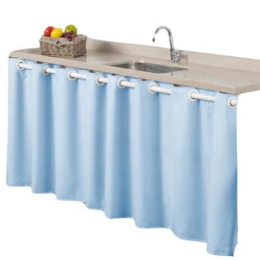 Imagem de Cortina de Pia e Lavanderia 2,80M x 80CM Cozinha Duas Folhas Tecido Microfibra Cores Vibrantes (AZUL BEBÊ)