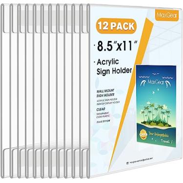 Imagem de Suporte de placa de acrílico MaxGear, suporte de placas de plástico moldura transparente, suporte de placa de montagem de parede suporte de placa de parede com adesivo de fita 3M, para Plexiglass, flyer, pôster, porta, documento, Clear, B-Portrait (8.5" x 11")/ 12 Pack