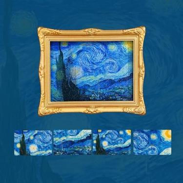 Imagem de Molduras de ímãs de geladeira, pintura mundialmente famosa - conjunto de ímãs de arte mutáveis | Resina Van Gogh e suporte magnético | Presente para amantes de arte (1, noite de estrela e lua)
