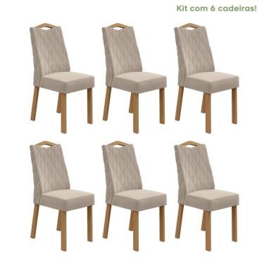 Imagem de Conjunto 6 Cadeiras Vênus Móveis Lopas Amêndoa Clean/Veludo Naturale Creme