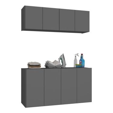 Imagem de Conjunto Lavanderia Suspenso Multiuso Armário Aéreo E Balcão Mp5052 Grafite Grafite