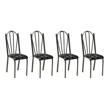 Imagem de Kit 4 Cadeiras De Cozinha Alasca Estampado Preto Florido Pés De Ferro Cromo Preto - Pallazio