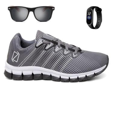 Imagem de Kit Tênis Esportivo Para Academia Corrida Confortável e Leve + Relógio Digital e Óculos - Cinza/40