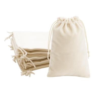 Imagem de Mandala Crafts Sacos com cordão de veludo creme 20 x 25 – 15 bolsas grandes de veludo com cordão a granel para lembrancinhas de festa e casamento, embrulho de presente, embalagem e sacolas de joias