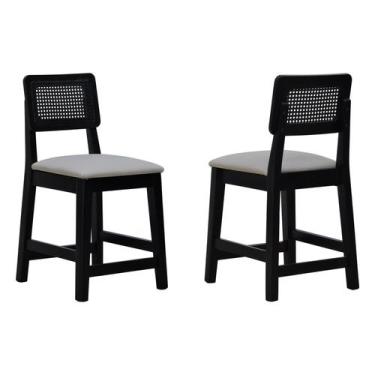 Imagem de Kit 2 Banquetas Baixa/Cadeira Gabi Madeira Maciça Encosto Telinha Asse