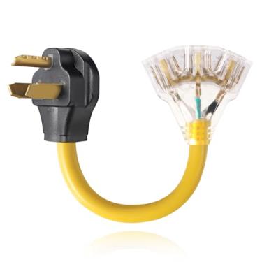 Imagem de FiiMan Adaptador De Secadora 30 A 15 A/20 110 V, Cabo Alimentação Nema 10-30P Macho 3X 5-15R/5-20R Fêmea T-Blade, Extensão Tomadas Domésticas 10-Awg 1 Pé (10-30P/3X5-15R)