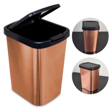 Imagem de Lixeira Prática 9 Litros Prata Vermelho Rose Gold Tampa Click Label - 
