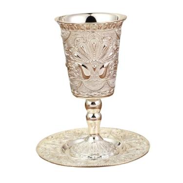 Imagem de Fenteer Taça de vinho Elijah Cup com pires para decoração, xícara de chá europeia, caneca de café para celebração de festivais, feriados e rituais judaicos