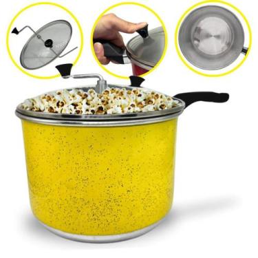 Imagem de Pipoqueira N20 Amarelo Alumínio com Tampa de Vidro 4 Litros - Aluminio