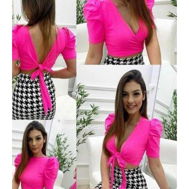 Imagem de Blusa cropped feminino multiuso multiformas manga curta bufante  - pro