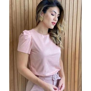 Imagem de blusa feminina suede manga curta princesa bufante lisa - moda filo